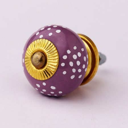 Purple Ceramic Floral Doted Dresser Knob