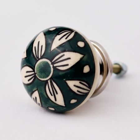 Forest Green Floral Knob
