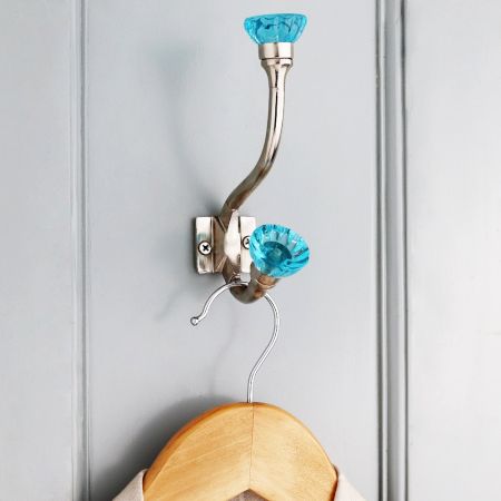 Royal Blue Modern Paneled Sides Glass Iron Wall Hook