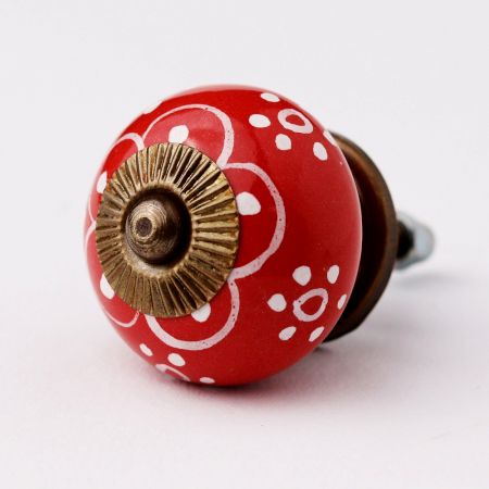 Red Floral Ceramic Knob