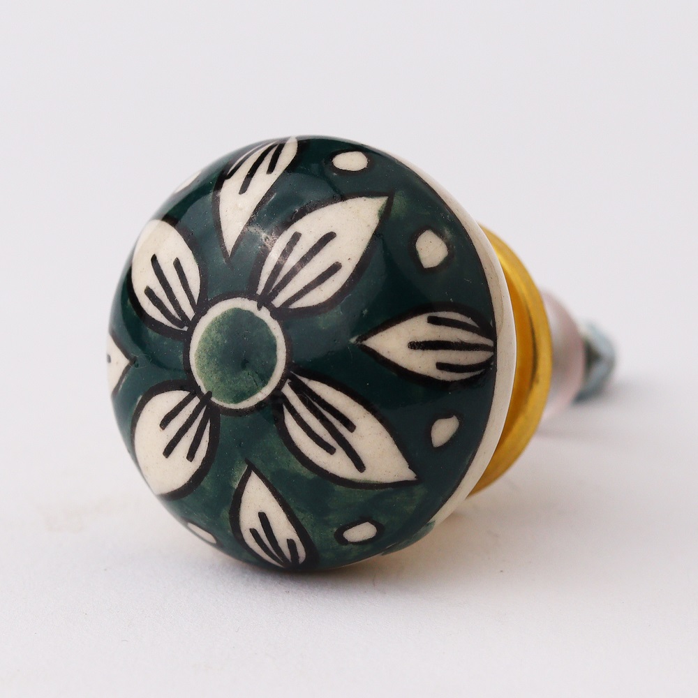 Forest Green Floral Knob