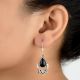 92.5 Sterling Silver Earrings Simple Black Stone Dangle Earrings