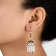 92.5 Sterling Sliver Earrings Dome Shaped Jhumkies With Silver Tassels