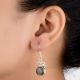 92.5 Sterling Silver Earrings  Round Green Jade Drop Earrings