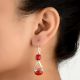 92.5 Sterling Silver Earrings  Round Red Agate Dangle Earrings