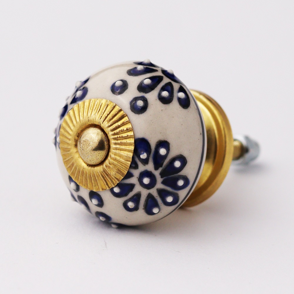 Navy Blue Flower Drawer Knob