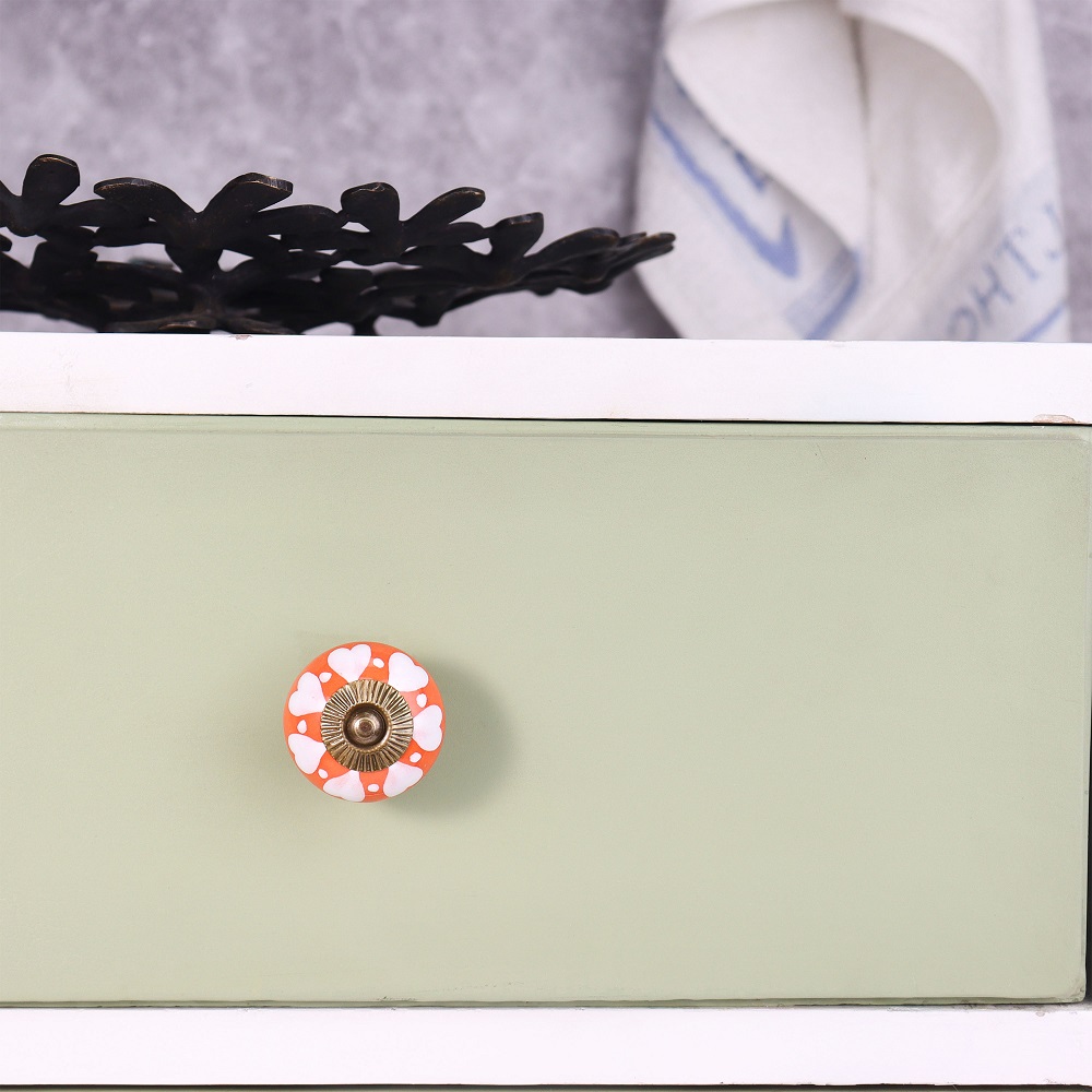 Orange White Heart Knob