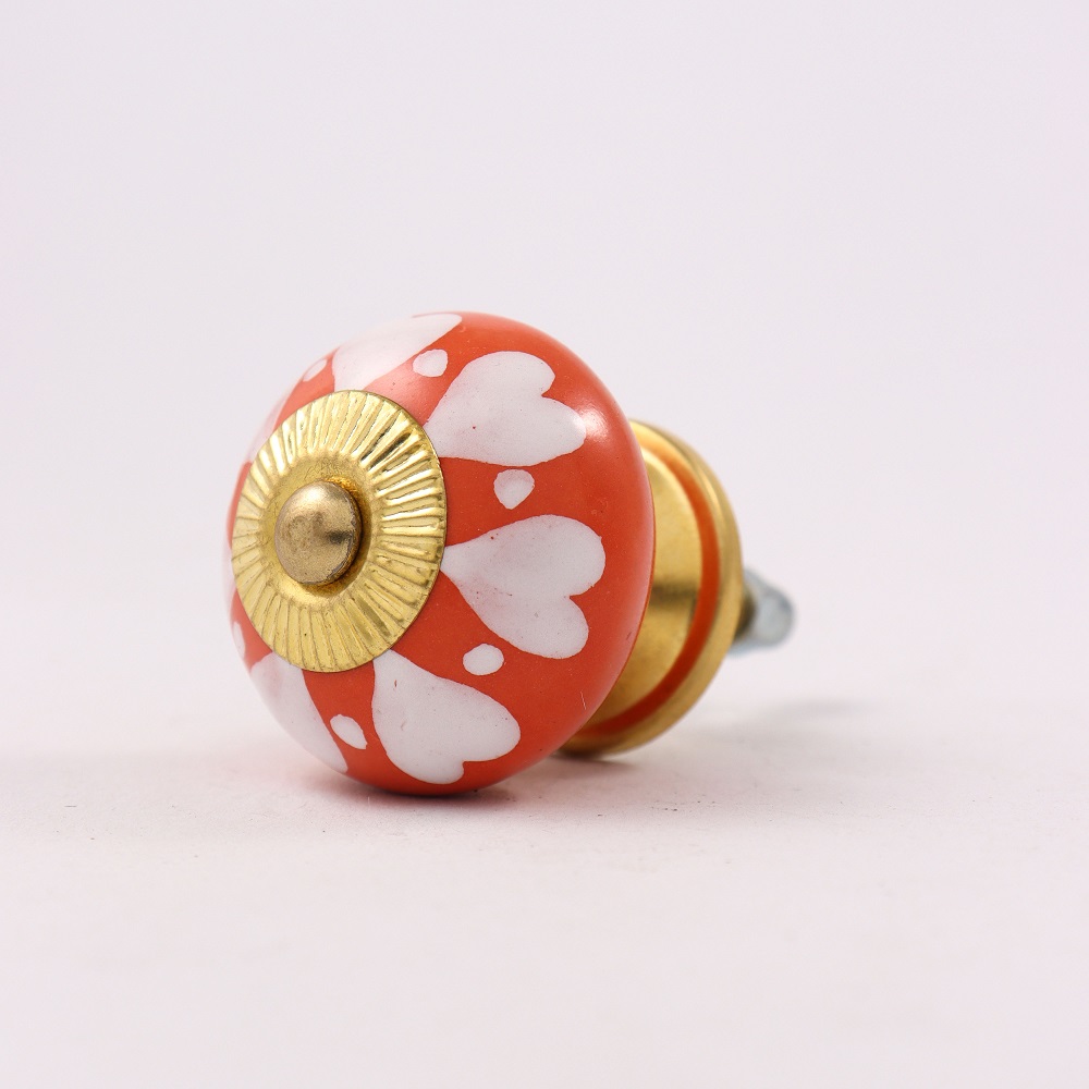 Orange White Heart Knob