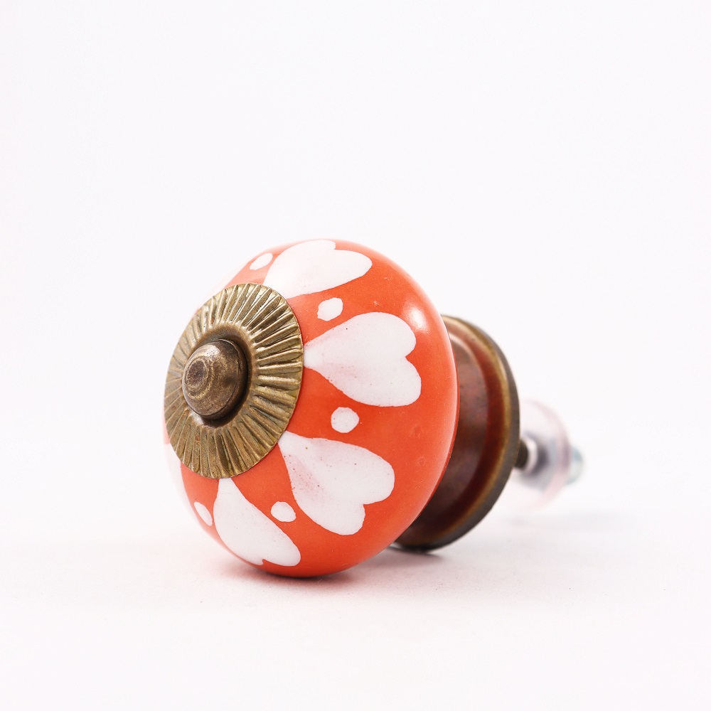 Orange White Heart Knob