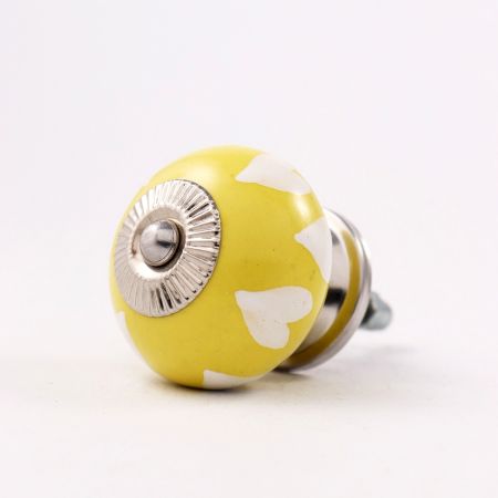 Yellow White Heart Ceramic Cabinet Knob