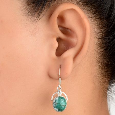 92.5 Sterling Silver Earrings Single Green Jade Earrings For Girls