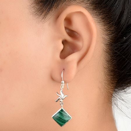 92.5 Sterling Silver Earings New Dessign Malachite Floral Fancy Earrings