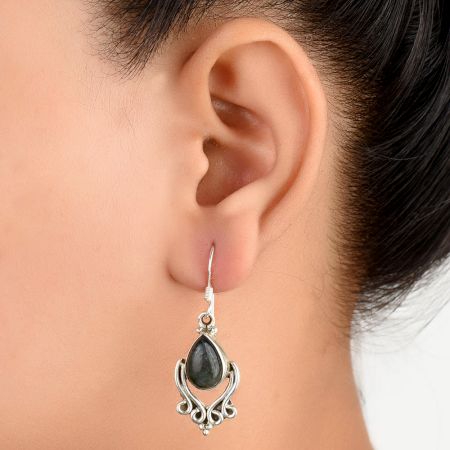 92.5 Sterling silver earrings Oval Jasper Stone with ornate design