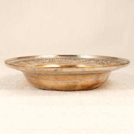 Beautiful Shiny Vintage Brass Plate with Engraving in Kashmiri Art