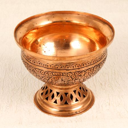 Glossy Vintage Copper Bowl with Engraving in Kashmiri Art