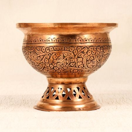 Glossy Vintage Copper Bowl with Engraving in Kashmiri Art