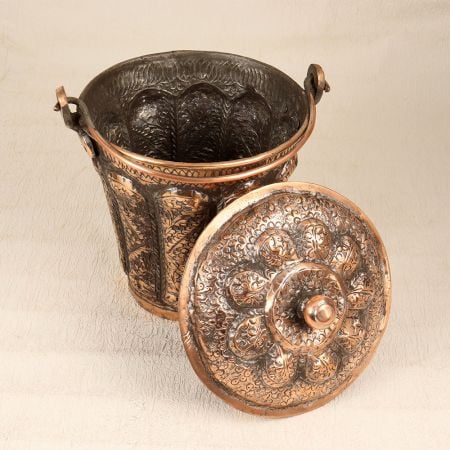 Islamic Art Small Copper Bucket from Hyderabad for Decoration