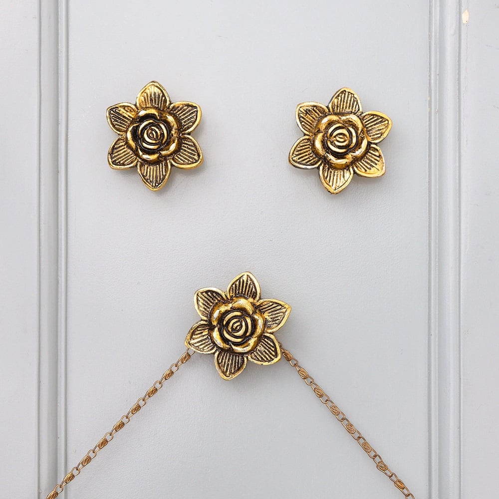 Modern Golden Rose Flower Aluminium Wall Hooks-3 Pieces