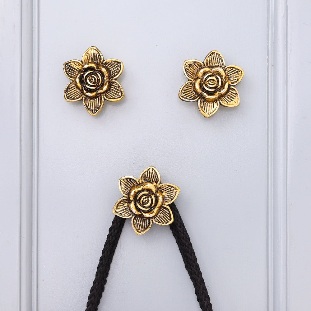 Modern Golden Rose Flower Aluminium Wall Hooks-3 Pieces