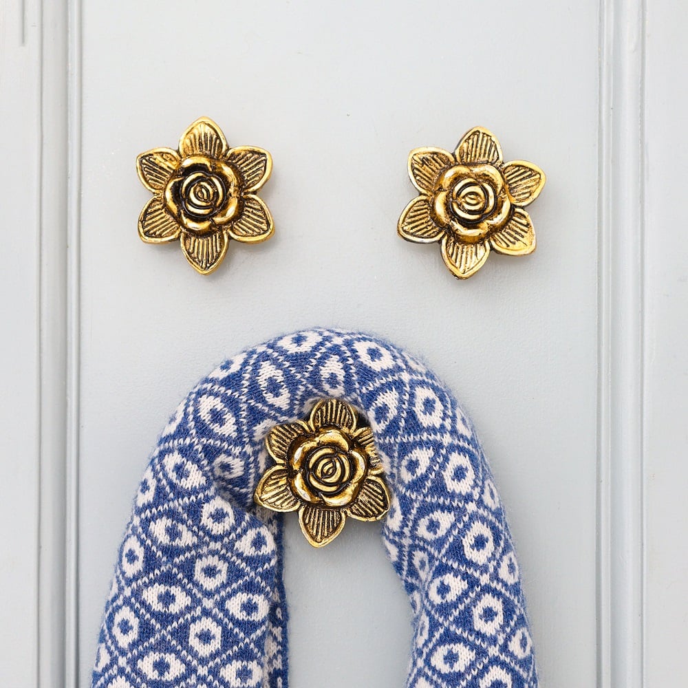 Modern Golden Rose Flower Aluminium Wall Hooks-3 Pieces