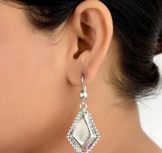 Diamond Shaped 92.5 Sterling Silver Earrings With Decorative Border