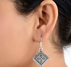 92.5 Sterling Silver Earrings Square Diamond Shape Dangle Earrings