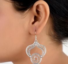 92.5 Sterling Silver Earring With Filigree Work Dangle Earrings