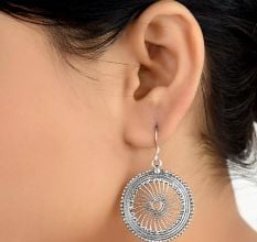 92.5 Sterling Silver Earrings With Wheel Filigree Round Dangler Earrings