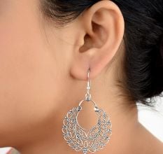 Tribal 92.5 Sterling Silver Earrings Shiny filigree Bali drop Earrings