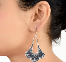 Tribal Petal Design 9.5 Sterling Silver Earrings  Embossed Danglers