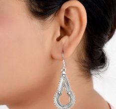 92.5Sterling Silver earrings Elongated Embossed Dotted Design Drop Danglers