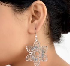 Handcrafted 92.5 Sterling Silver Dangler Earrings Filigree Floral Danglers