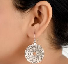 Round 92.5 Sterling silver Disc Earrings  Ornate Design Danglers