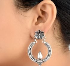 92.5 Sterling Siler earrings Chandbal With Diya And Floral Stud Danglers For Girls