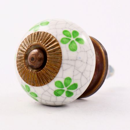 Pea  Green Floral Crackle Ceramic Dresser Knob