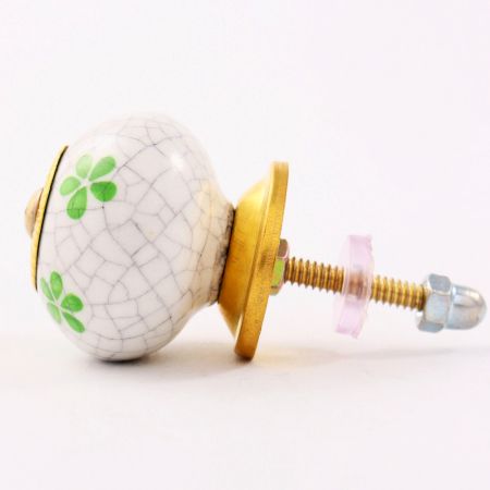 Pea  Green Floral Crackle Ceramic Dresser Knob