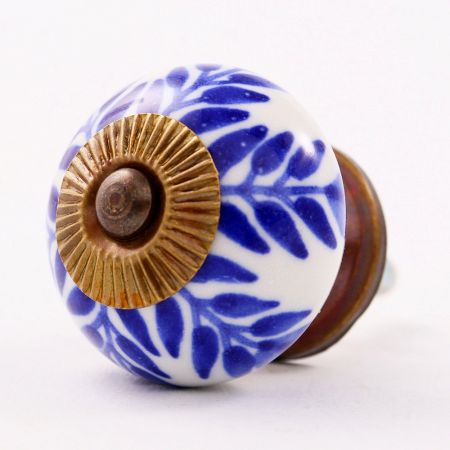 Navy Blue Leaf Ceramic Knob