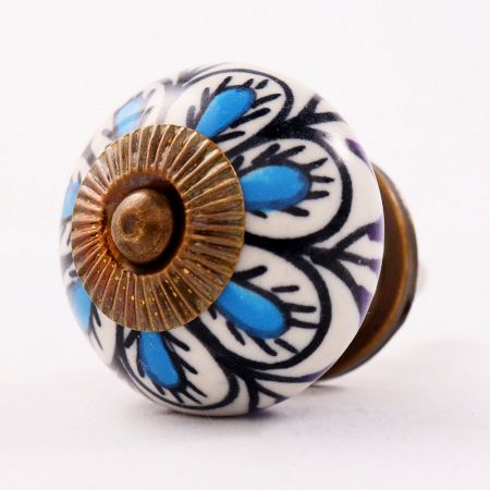 Handpainted Turquoise Floral Ceramic Knob