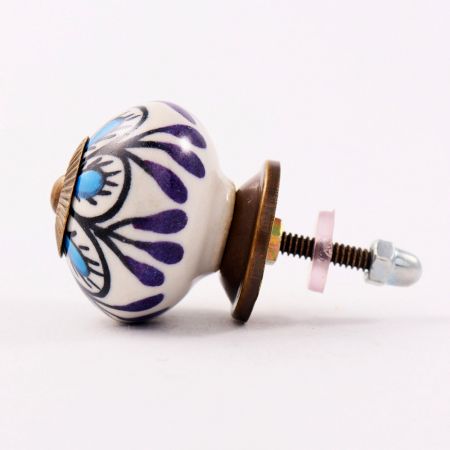 Handpainted Turquoise Floral Ceramic Knob
