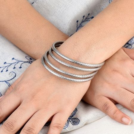 Simple 92.5 Sterling Silver Bangle Bracelet for Women/Girls (Set Of 4)