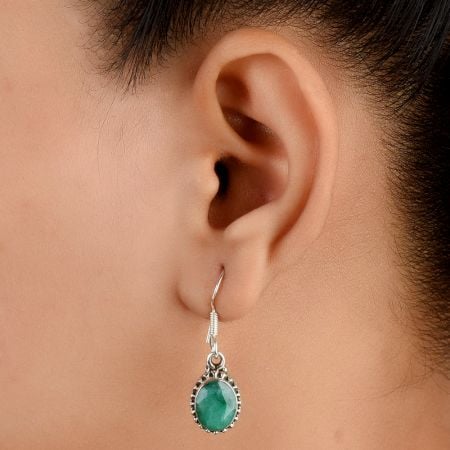 92.5 Sterling Silver Earrings With Green Onyx Eye Drop Earrrings
