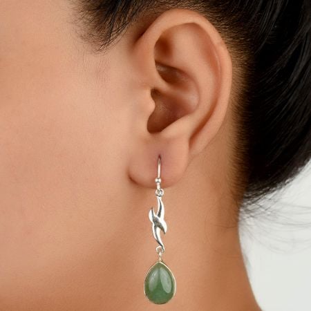 92.5 Sterling Silver Earrings Single Verde Aventurina Drop Hook Earring