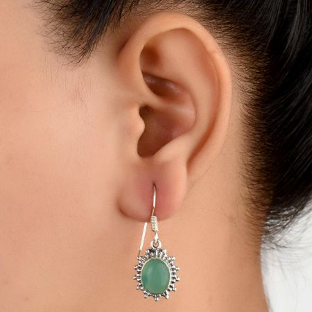 92.5 Sterling Silver Earrings Starry Chrysoprase Hook Earrings