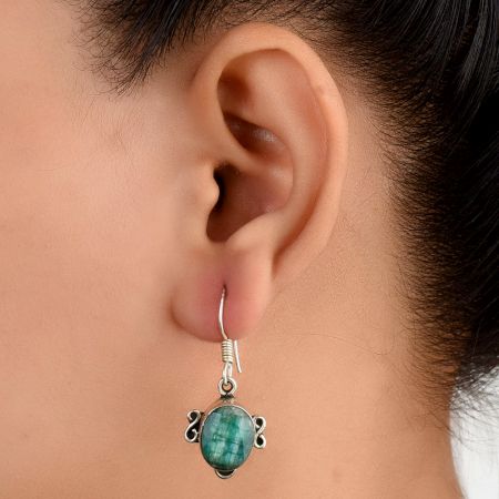 92.5 Sterling Silver Earrings Classic Green Corundum Earrings