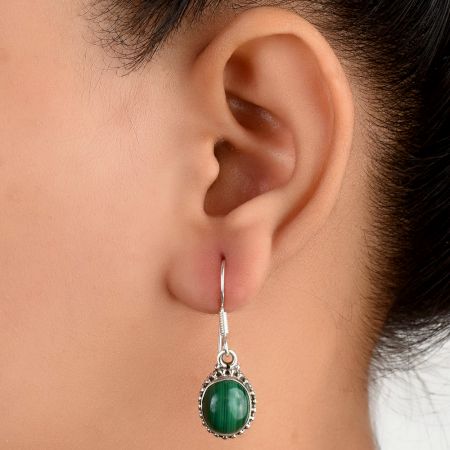 92.5 Sterling Silver Earrings Floral Oval Malachite Drop Earrings for Girls