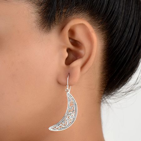 Sterling Silver Crescent Moon Pierced Dangle Earrings