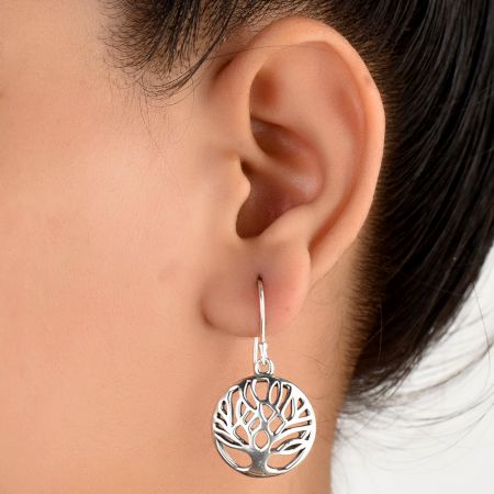 92.5 Sterling Silver Tree of Life Drop Earrings