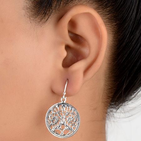 92.5 Sterling Silver Earrings Scrolled Engraved Circle Drop Earrings