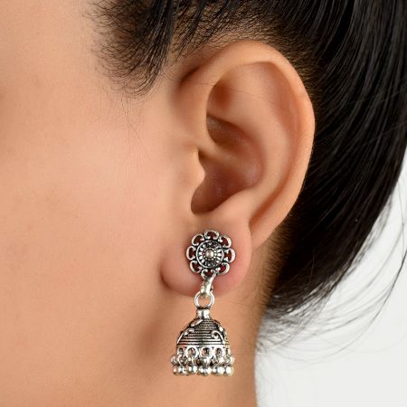92.5 Sterling Silver Flower Jhumkis Silver Chandelier Earrings
