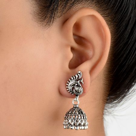92.5 Sterling Silver Earrings Peacock Paisley Jhumkis